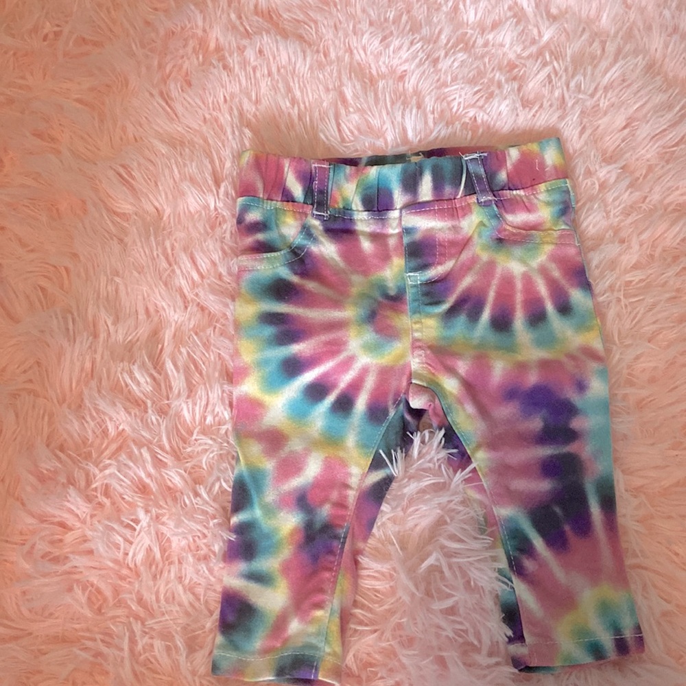 Garanimals Tie Dye Jeans. Size: 3-6 months. Color: pink/blue/purple/whi/yellow